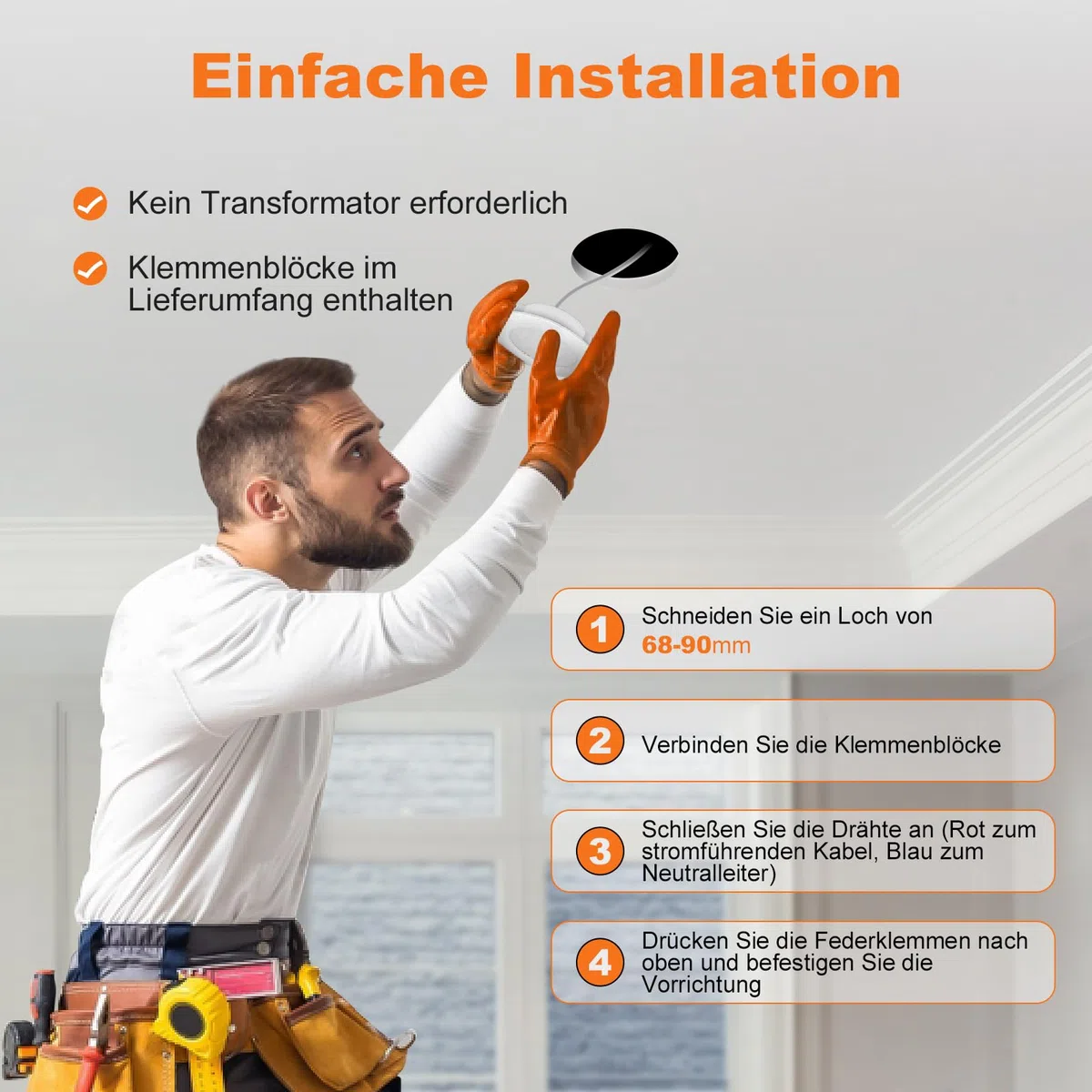 DUSKTEC LED Einbaustrahler 230V, LED Spots Deckenspots Flach 7W Warmweiß, IP44 Einbauleuchte Decke für Bad, 68-90mm Lochmaß, Einbauspots für Badezimmer Küche Wohnzimmer, 10er Set