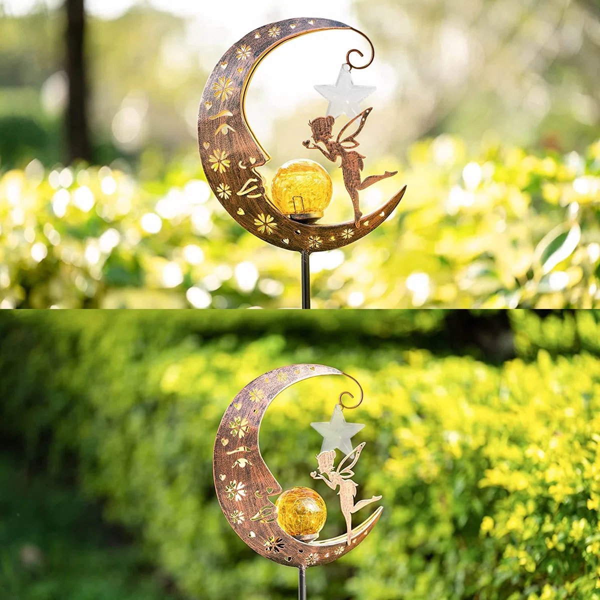Mond Solarleuchten Garten Deko Terassendeko,Elfe/Blumenfee Wasserdichte Solarleuchte,Freien Solarlampe für Außen,Mond Solarleuchten,Deko Leuchten Balkon,Gartendeko