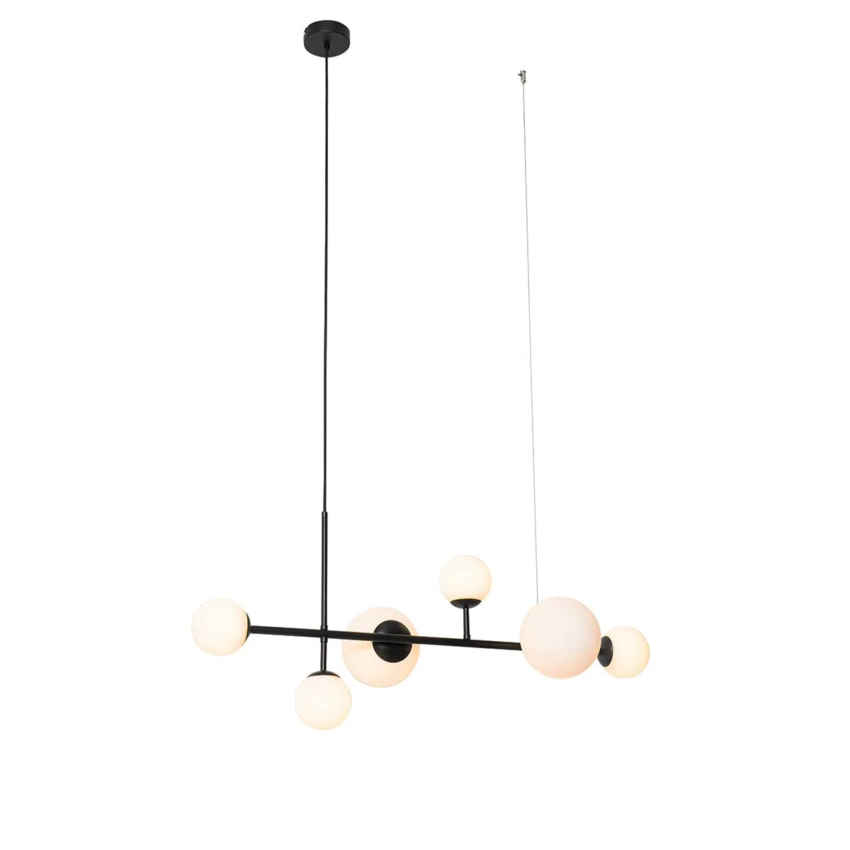Qazqa Esstisch Modern Pendelleuchte, Pendellampe - Monaco - Schwarz, 6-flammig, 91cm, Ideal als Esszimmerlampe und