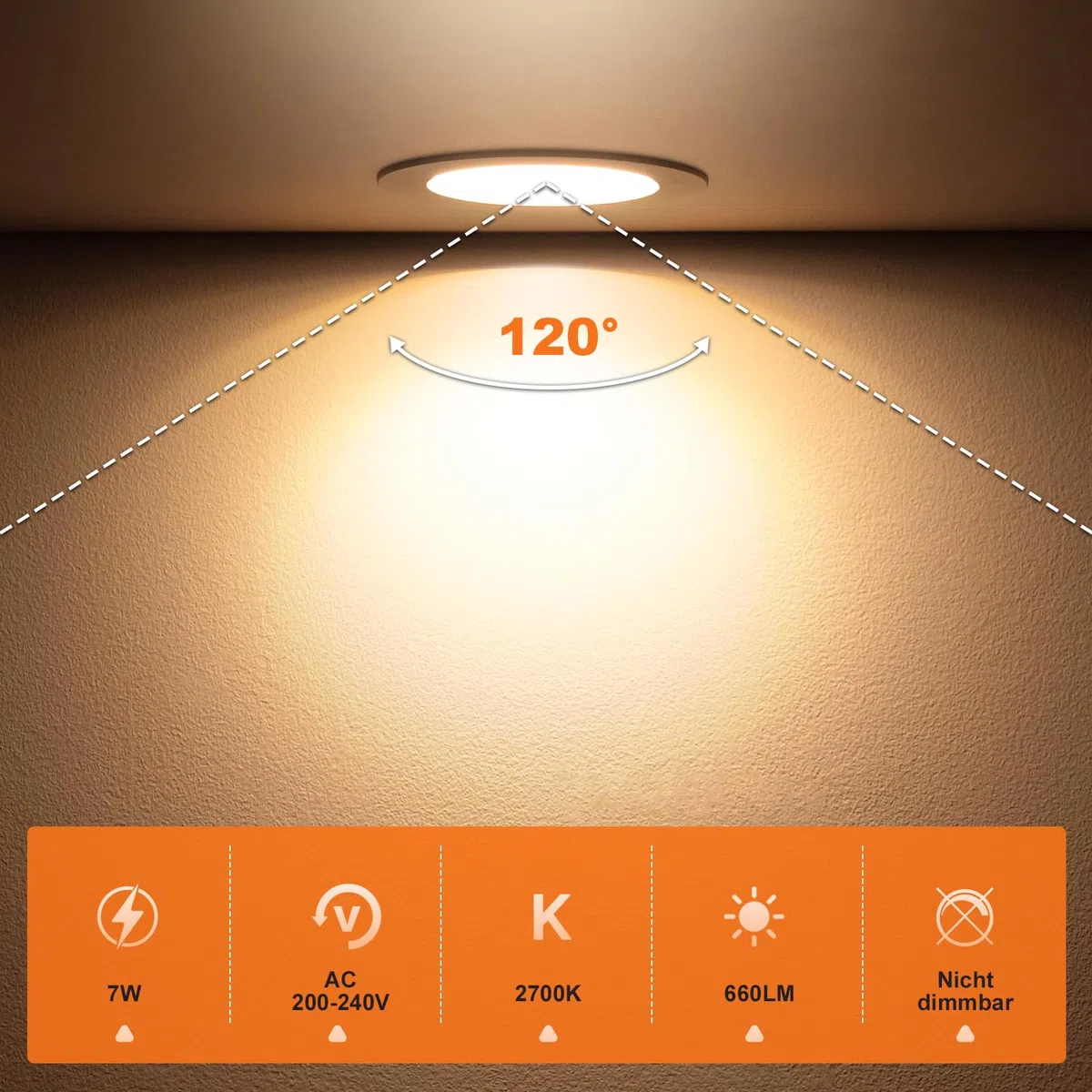 DUSKTEC LED Einbaustrahler 230V, LED Spots Deckenspots Flach 7W Warmweiß, IP44 Einbauleuchte Decke für Bad, 68-90mm Lochmaß, Einbauspots für Badezimmer Küche Wohnzimmer, 10er Set