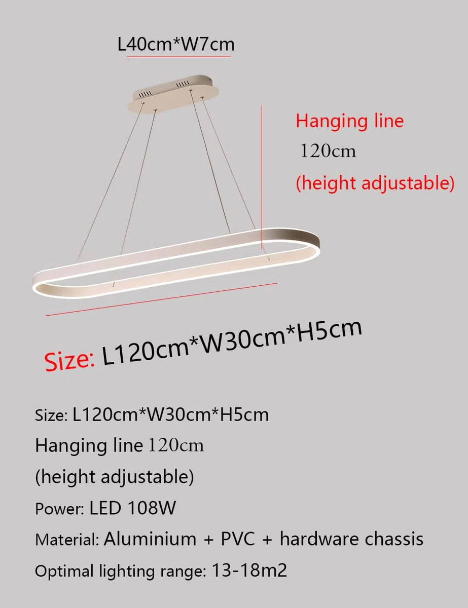Dimmbar Oval LED-Kronleuchter Pendelleuchte moderner Esstisch Büro mit den Fernbedienung ring Hängelampe höhenverstellbar Blendfreesszimmer Arbeitszimmer Küche leuchte (Weiß, L120cm 108W)