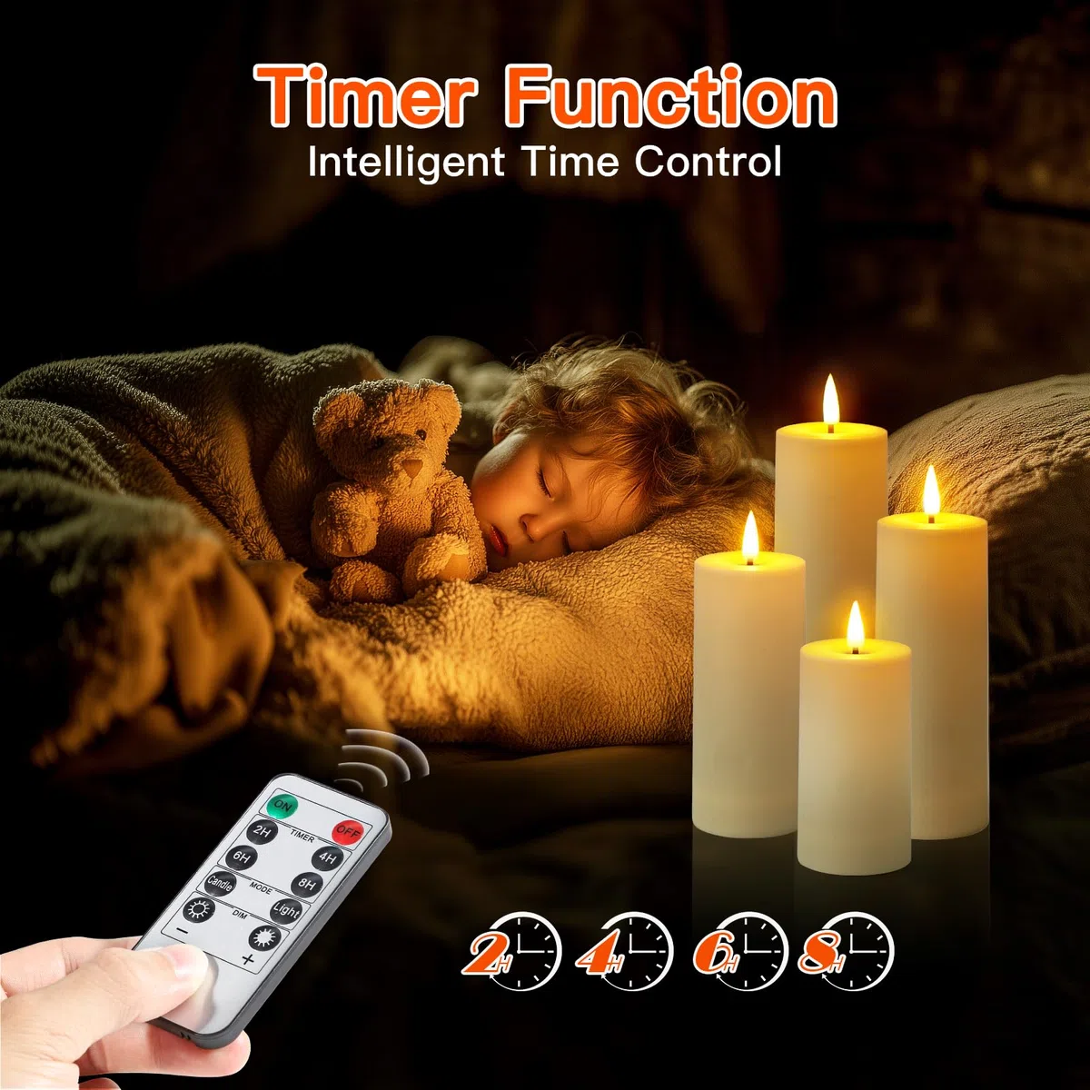 Ketom 8 Stück LED Kerzen mit Fernbedienung, Elektrische Kerzen mit Timer Outdoor, Batterie Dekorative Kerze, D5,5cm, H13/15/17/20cm, für Camping, Home Deco, Festivals, Elfenbein, Ohne Batterien