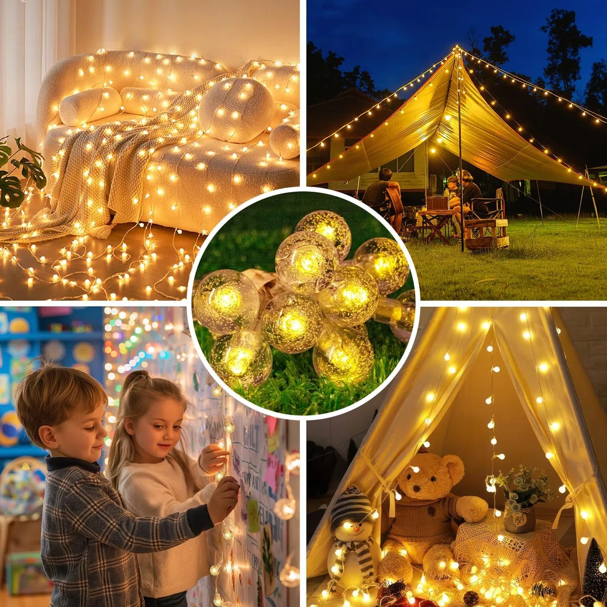 Lichterkette Außen Batteriebetrieben, 12M 100LED Kugel Lichterkette mit 8 Modi IP67 Wasserdichte Fernbedienung Globe Lichterketten für Balkon Party Innen Outdoor Garten Deko