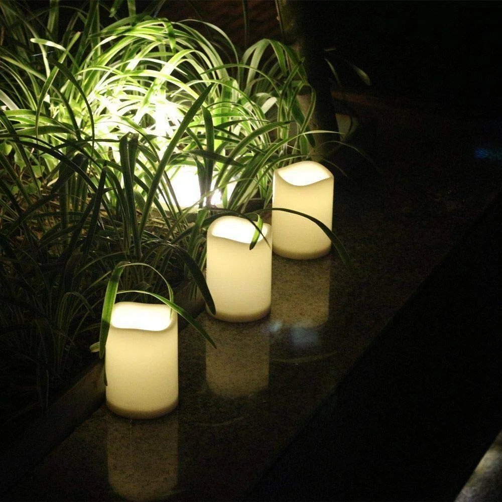 NONNO&ZGF 3 Outdoor Stück LED im Freien Wasserdichte Kerzen, Batteriebetriebene Plastikkerze mit Fernbedienung/Timer-Funktion (Warmweißes Licht) - 7,5cm X 10cm