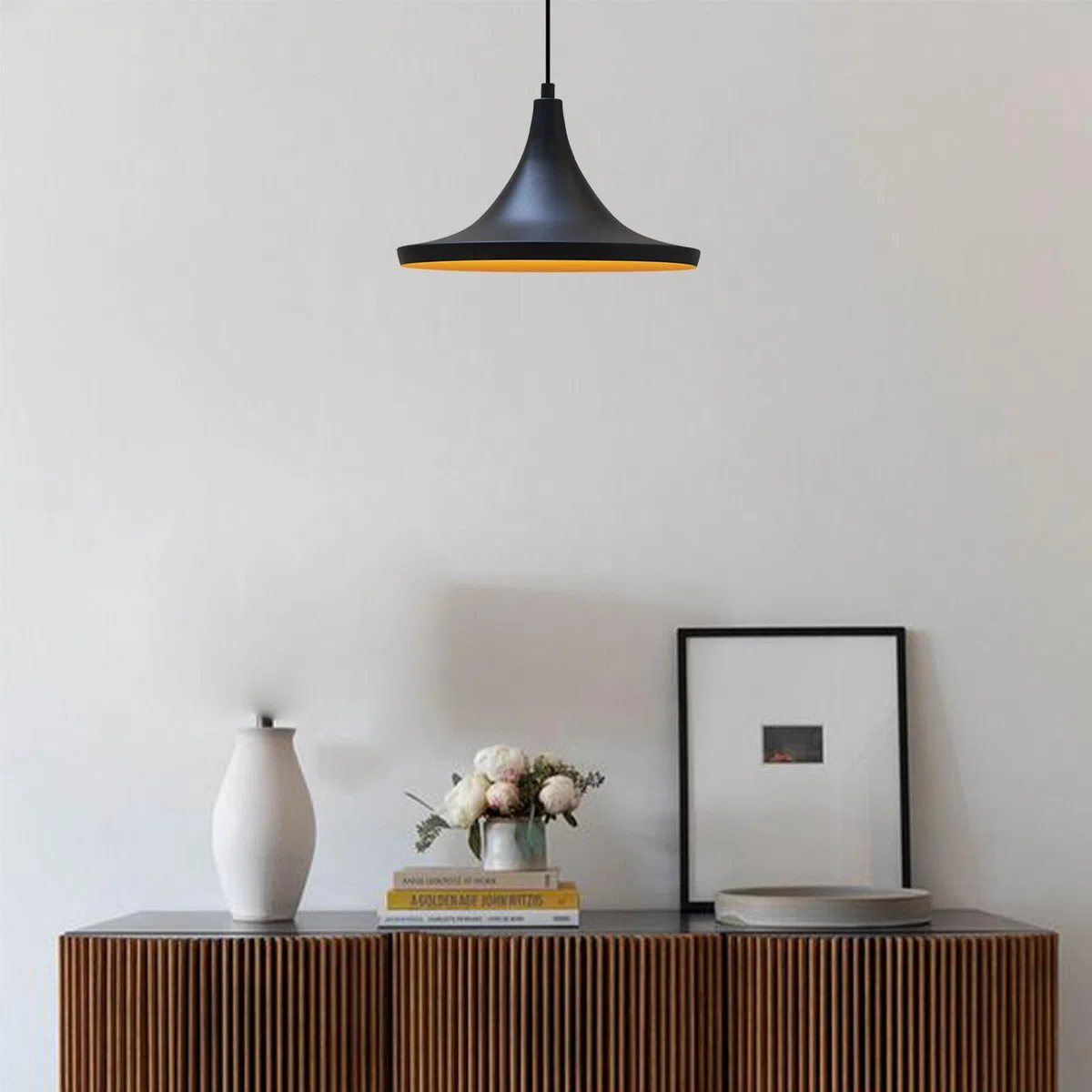 bamyum Genisy Pendelleuchte 31 cm Hängelampe Metall E27 Moderne Innen Esstisch Lampe, Skandinavisch Pendellampe für Schlafzimmer Wohnzimmer Küche Esstisch, Schwarz Küchenlampe Hängend