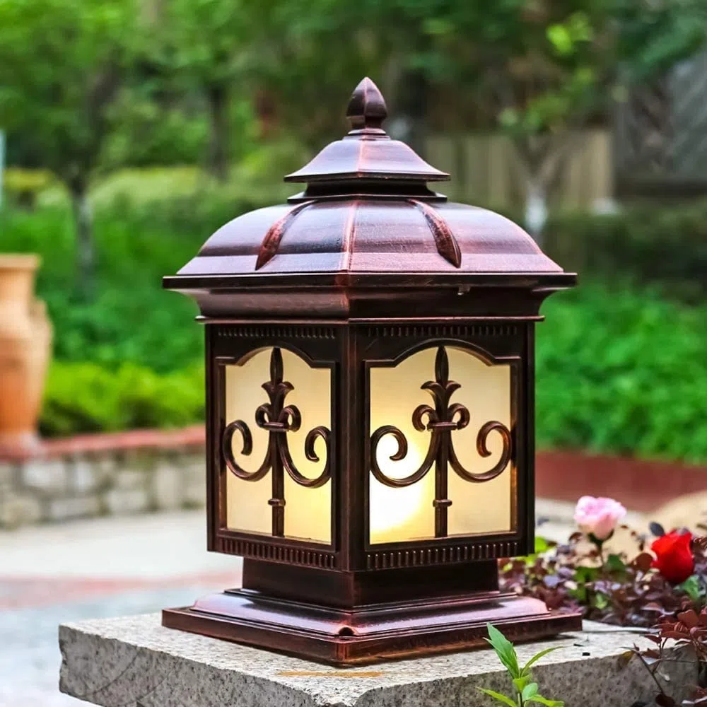 Stehleuchte aus Glas, Retro, europäisch, 61 cm, für Garten, Rasen und Straße, antiker amerikanischer Stil, aus Aluminium, wasserdicht, mit einem Licht, für Villa oder Landschaft, Standbeleuchtung für