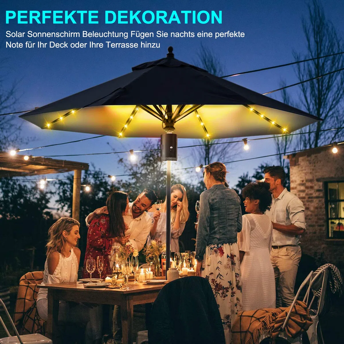 Sonnenschirm Beleuchtung Solar,Regenschirm Lichterkette mit 104 LEDs Lichter und Fernbedienung 8-Modus, IP67 Wasserdichte Gartenleuchten für Schirmdekoration,Campingzelte,Außen und Innen Deko Licht