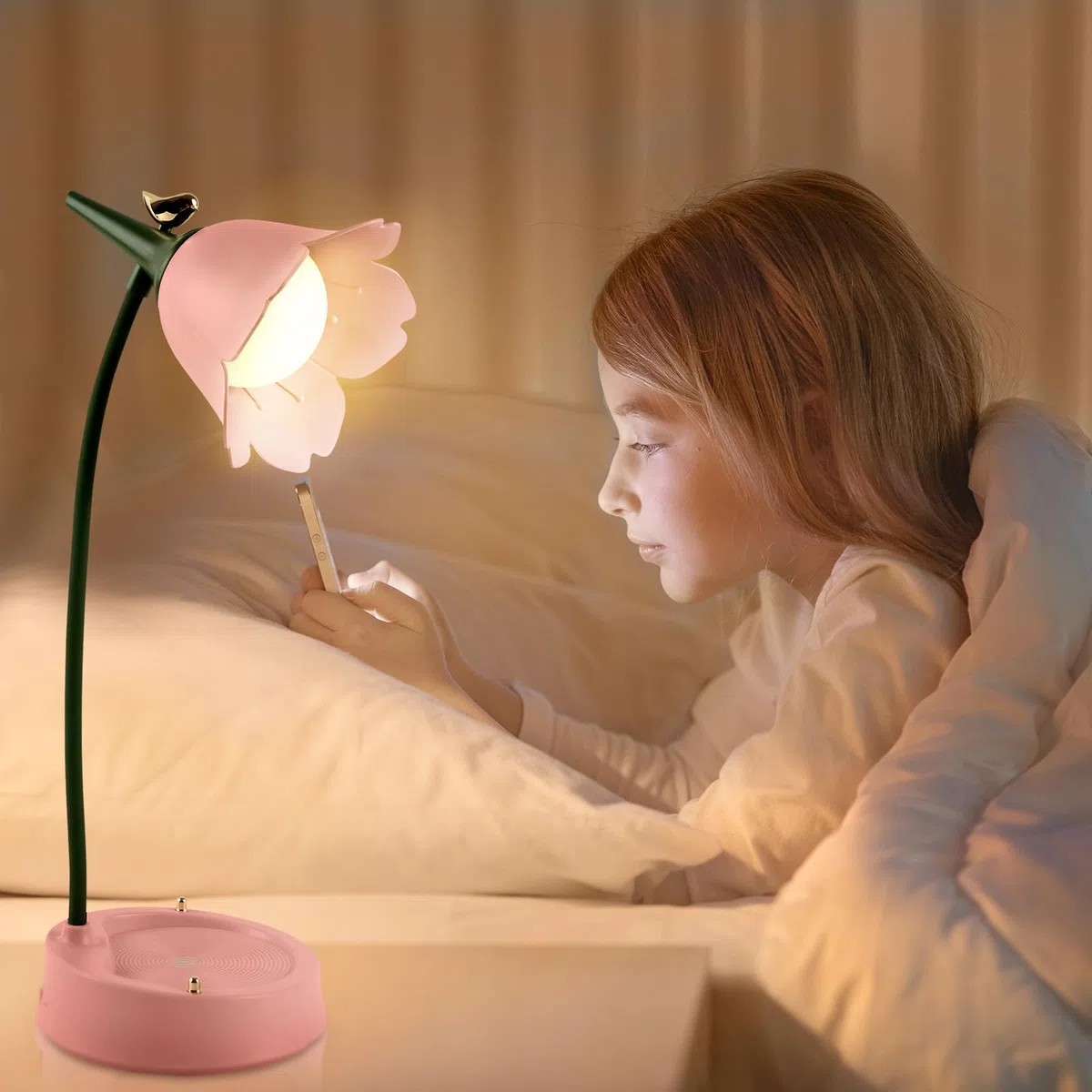 himmel Schreibtischlampe Kinder, Dimmbare LED Tischlampe mit 3 Farbtemperaturen, Wiederaufladbare Schreibtischlampe mit Touchsensor und Flexibles Arm, USB Nachttischlampe für Lesen, Lernen(rosa)