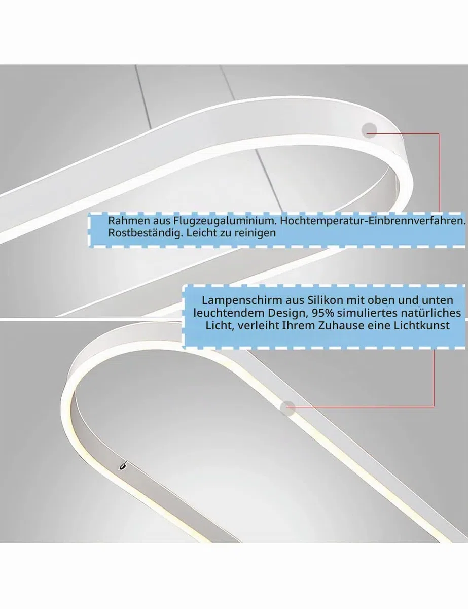 Dimmbar Oval LED-Kronleuchter Pendelleuchte moderner Esstisch Büro mit den Fernbedienung ring Hängelampe höhenverstellbar Blendfreesszimmer Arbeitszimmer Küche leuchte (Weiß, L120cm 108W)