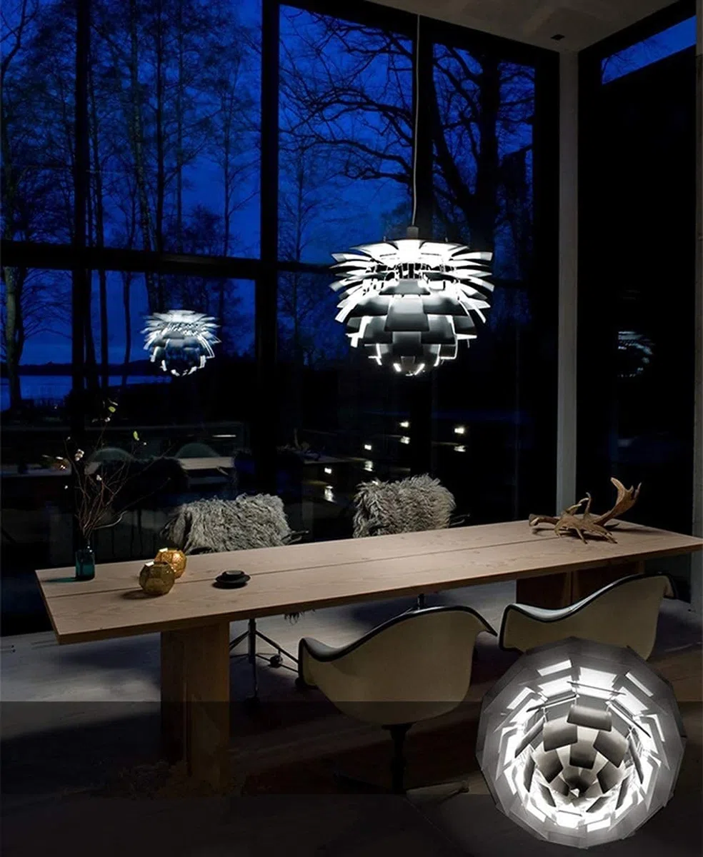 Big Hanging Lamp Ball Moderne und weiße Kiefernkegel Lampenschirm in der Kugelform aus Spiralen Blütenblatt Die Artischocke und im Designerstil zum Hängen und zum Anhänger Licht (Farbe: Weiß 48 cm)