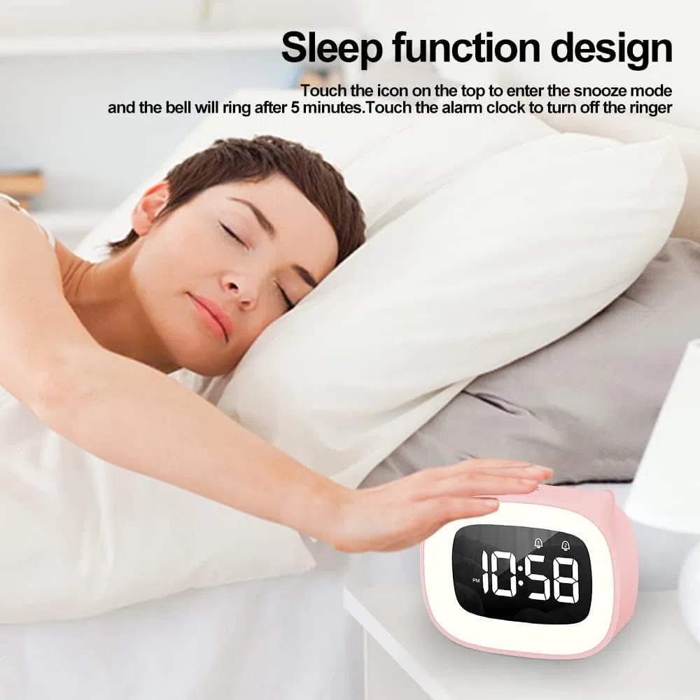 Wecker Digital Kinder, Dual-Wecker mit licht Digital, Cute Katzen Kinderwecker Nachttischlampe Snooze Funktion 18 Musik 5 Helligkeitsmodus, zeitgesteuertes Nachtlicht wecker (Rosa)