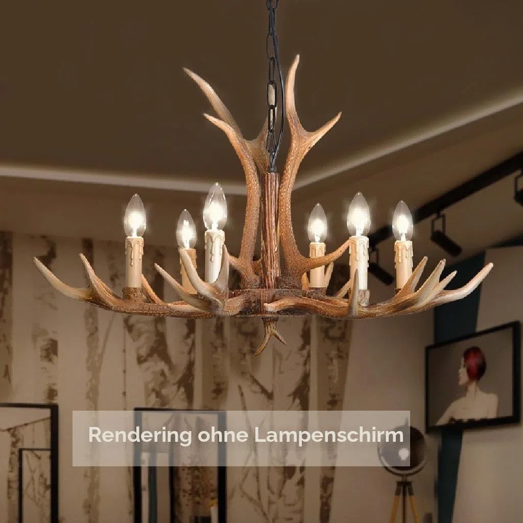 Retro Pendellampe E14 Pendelleuchte Esstischlamp Resin Geweihe Hängelampe Industriestil American Ländliche Kronleuchter Höhenverstellbarer Hängeleuchte Bar Wohnzimmer Cafe Küche Deckenleuchte(6 heads)
