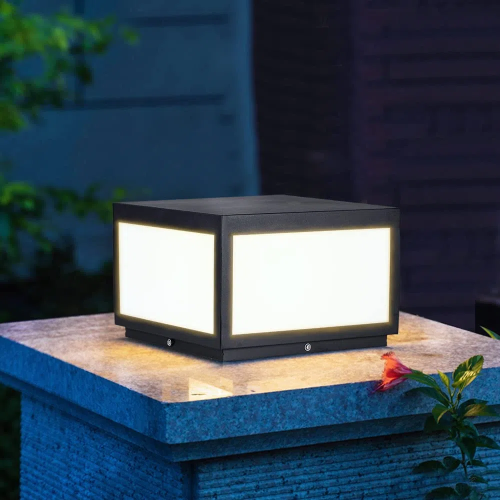 LED Außen Säulenleuchte, Moderne Edelstahl Zaun Dachkappenleuchte mit IP55 Wasserdicht, Schwarz Laternen Säulenlampe für Terrasse Garten Dekoration