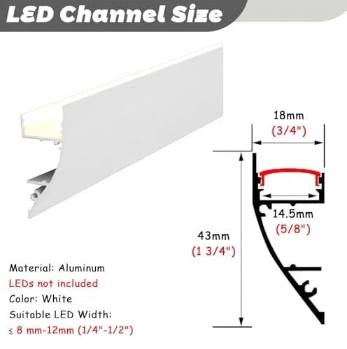 Weiße LED-Deckenverkleidung, 6,5 m, Aluminium, linearer Lichtk für indirekte Beleuchtung und Wandwäsche, ideal für Heimdekoration, moderne Innenräume und Umgebungsbeleuchtung