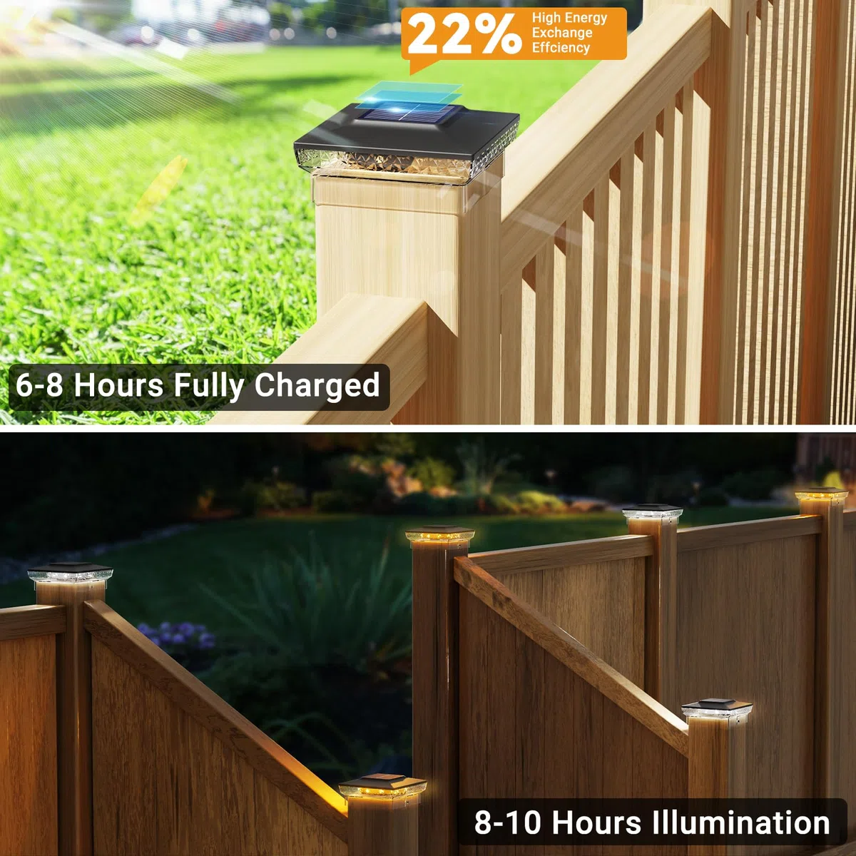 btfarm 4 Stück Pfostenleuchte Solar, 2 Modi LED Pfostenkappe Solar IP65 Wasserfest Pfostenlichter, Solarlampen für Außen Garten Terrasse Zaun 3.5x3.5 4x4 Zoll Hölzerne Pfäle, Warmweiß + Kaltweiß