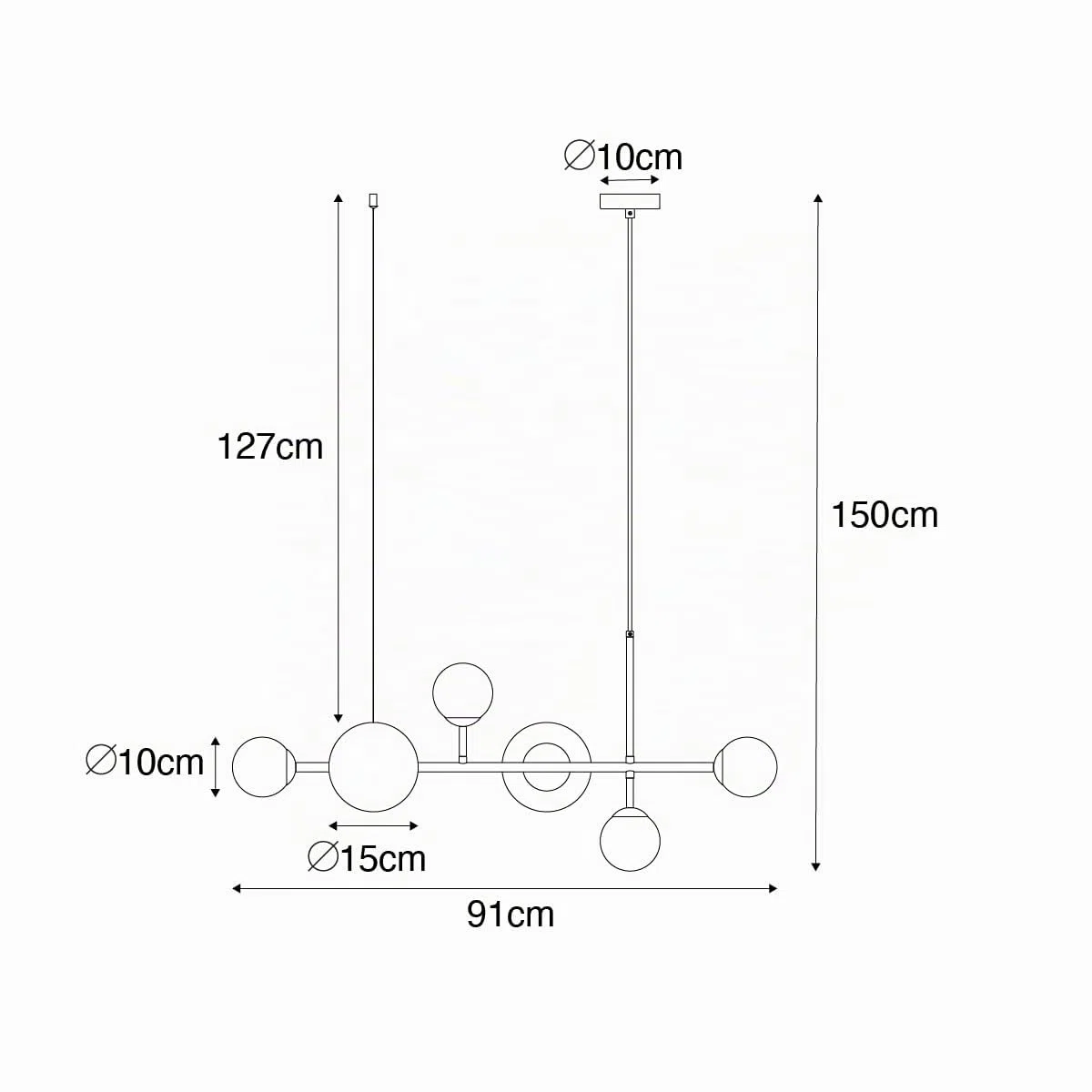 Qazqa Esstisch Modern Pendelleuchte, Pendellampe - Monaco - Schwarz, 6-flammig, 91cm, Ideal als Esszimmerlampe und