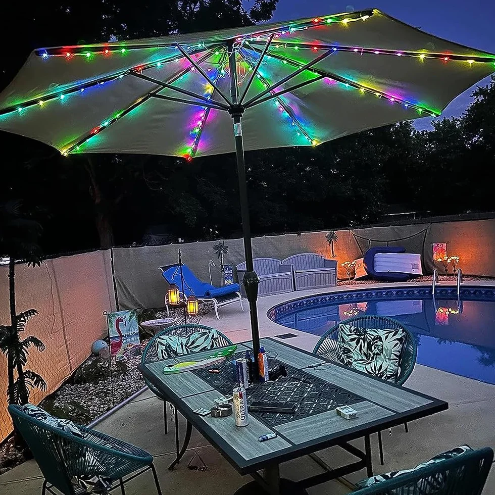 Sonnenschirm-Lichterkette mit Fernbedienung und Timer, 4 Modi, 104 LEDs, dekorative Beleuchtung für Regenschirme, Campingzelte, Outdoor-Dekoration