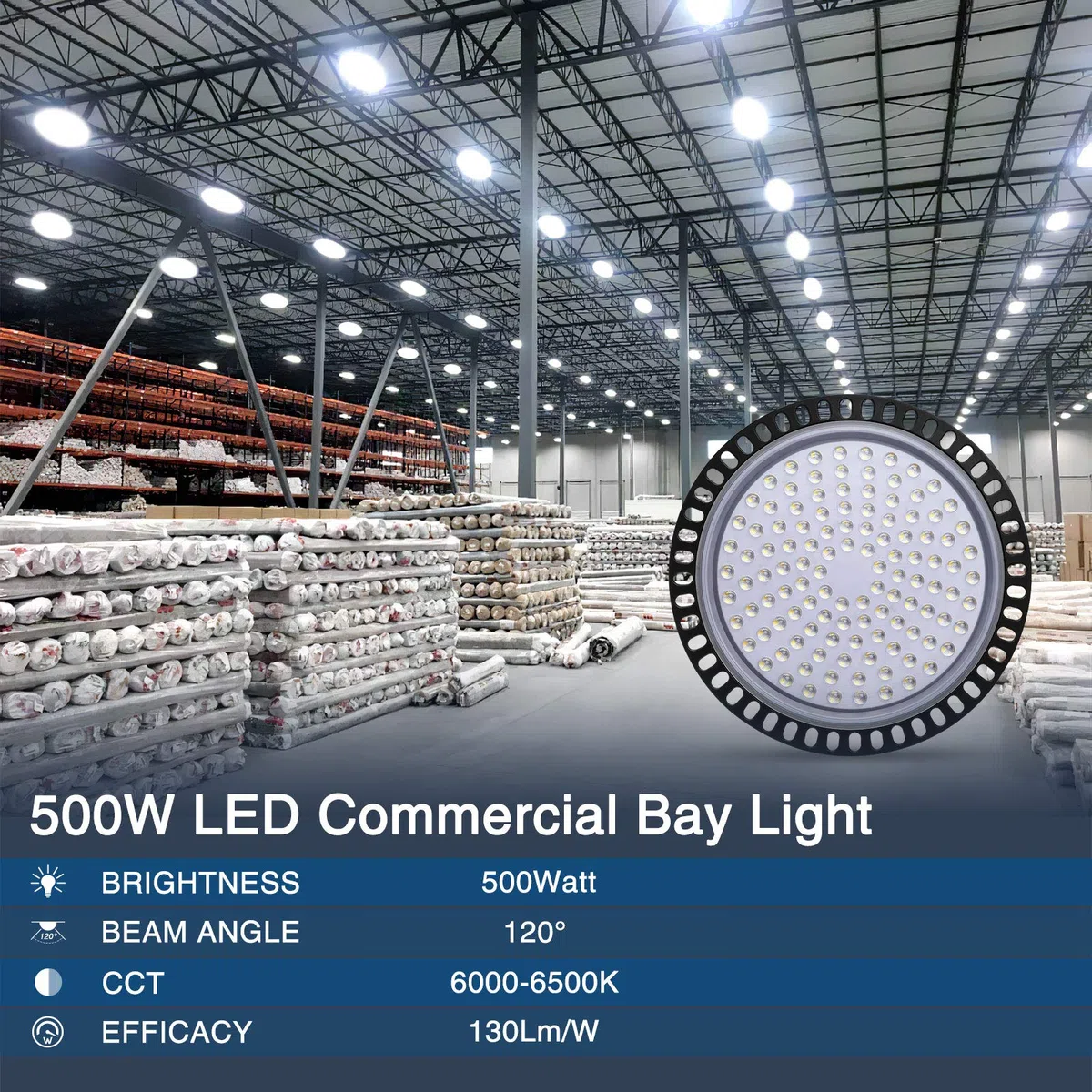 10Stück 500W LED Strahler Industrielampe,50000LM UFO LED Werkstattlampe,Hallenstrahler 6500K Kaltweiß Hallenbeleuchtung, LED High Bay Licht für Garage Werkstätten Fabrikhallen
