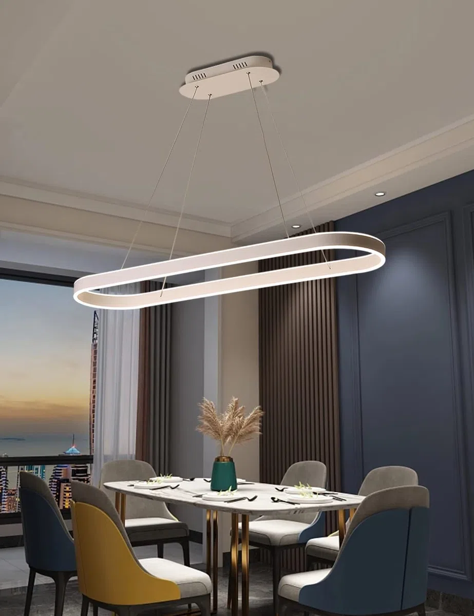 Dimmbar Oval LED-Kronleuchter Pendelleuchte moderner Esstisch Büro mit den Fernbedienung ring Hängelampe höhenverstellbar Blendfreesszimmer Arbeitszimmer Küche leuchte (Weiß, L120cm 108W)