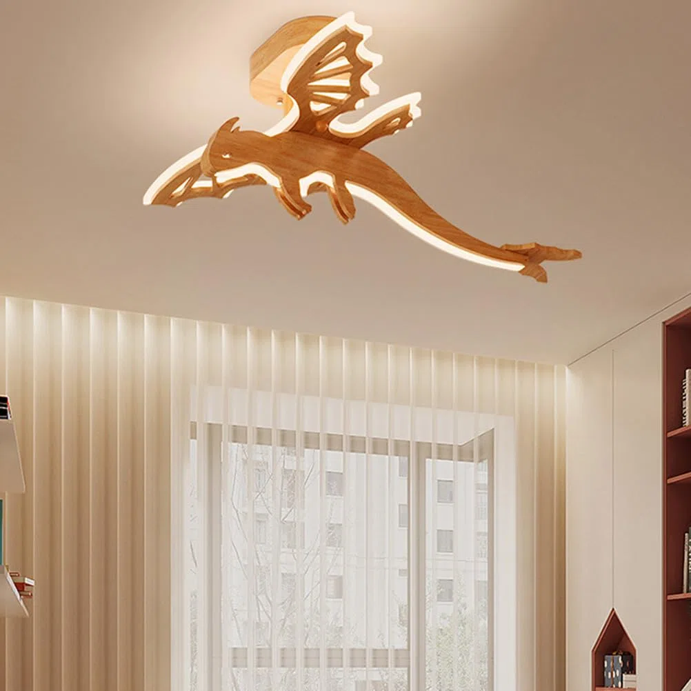 AoLa LED Holz Deckenleuchte Kinderzimmer Dinosaurier Deckenlampe Dimmbar mit Fernbedienung 3000K~6000K Babyzimmer Kronleuchter Modern Jungen Mädchen Dekorationlampe für Schlafzimmer Spielzeugzimmer