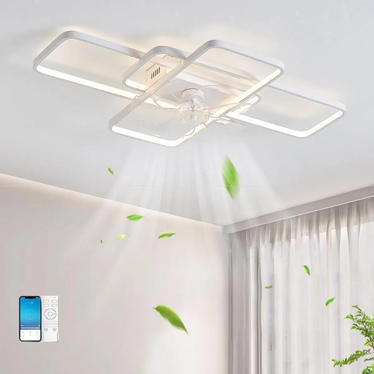 Bellastein LED Deckenventilator Mit Beleuchtung, Modern LED Deckenleuchte Mit Ventilator, Leise mit Fernbedienung und APP Dimmbare Lampe mit Ventilator für Esszimmer Schlafzimmer Licht (Weiß, L103cm)