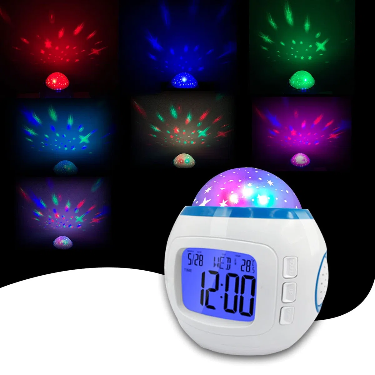 TKMARS LED Sternenhimmel Projektor Mini Kinderwecker Kalender Thermometer Wecker mit Hübschen Klängen und Animiertem