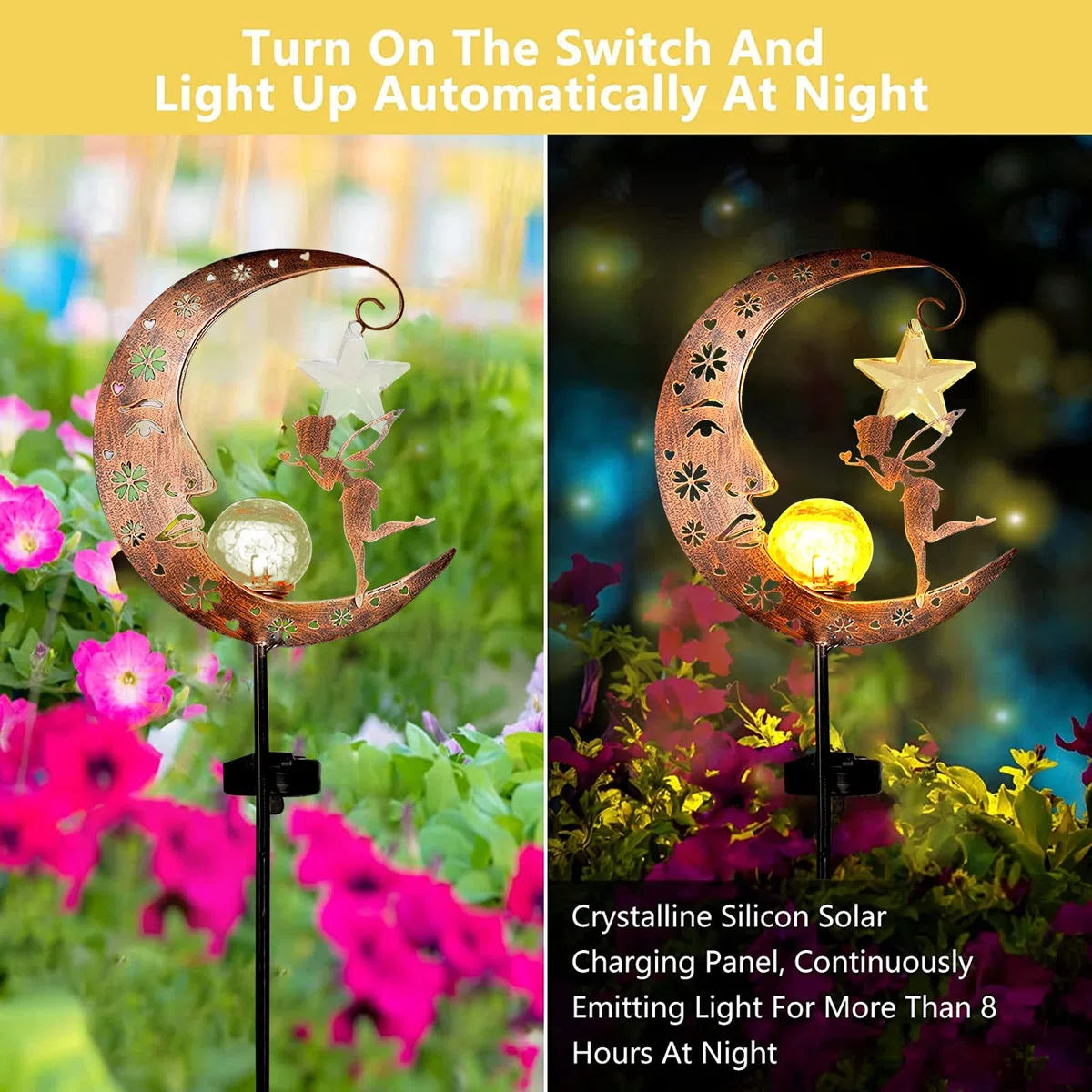 Mond Solarleuchten Garten Deko Terassendeko,Elfe/Blumenfee Wasserdichte Solarleuchte,Freien Solarlampe für Außen,Mond Solarleuchten,Deko Leuchten Balkon,Gartendeko