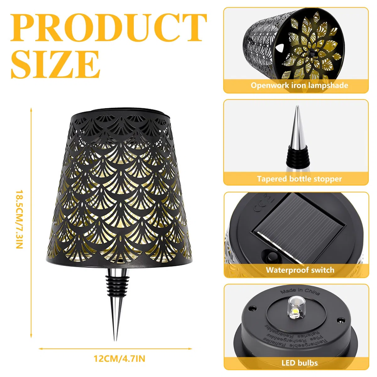 LED Flaschenlampe Aufsatz Solar - Flaschenlampe Aufsatz LED Aufladbar | Solar Flaschenlicht Outdoor Warmweiß | Weinflaschenlampe Zubehör Für Garten Terrasse Party (A)