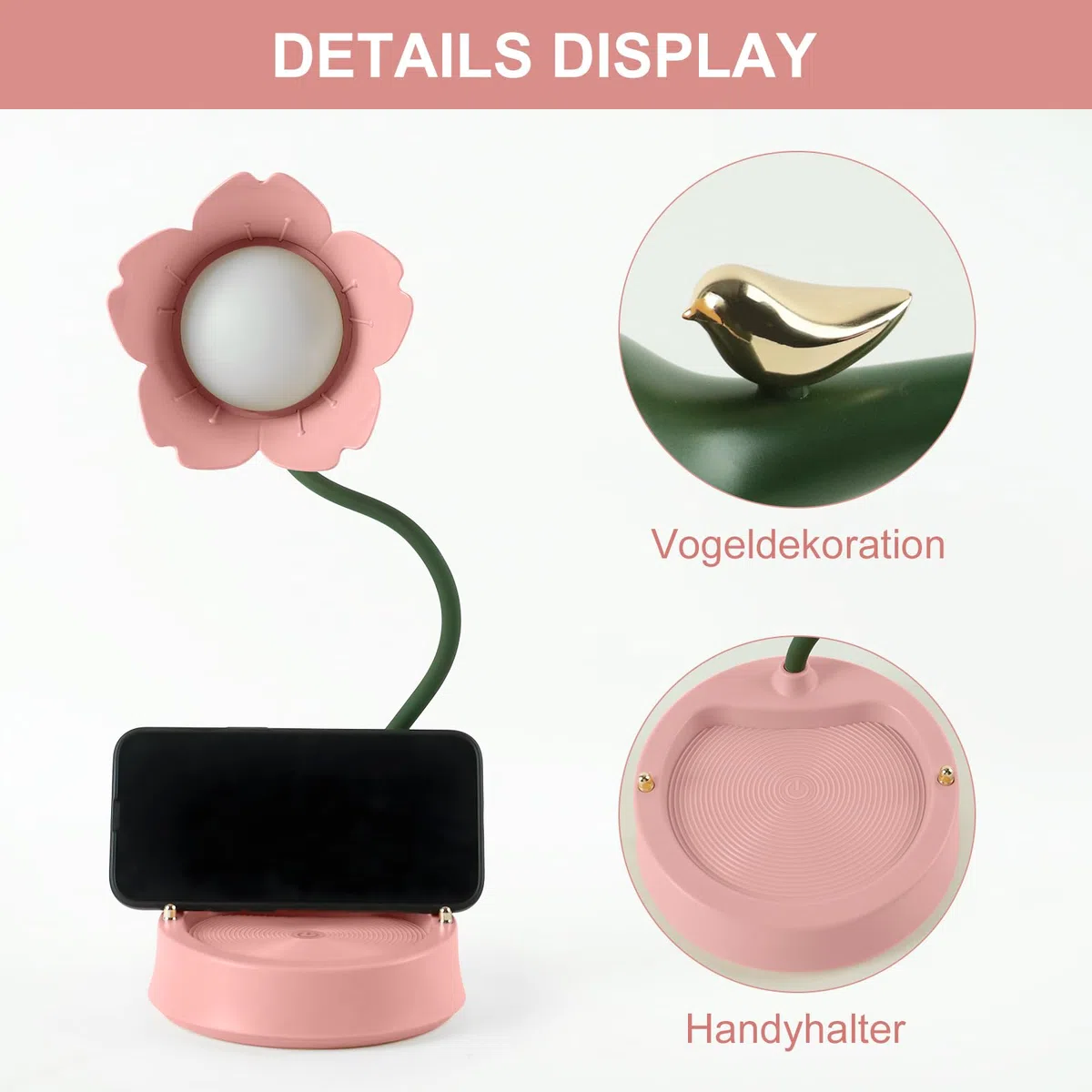 himmel Schreibtischlampe Kinder, Dimmbare LED Tischlampe mit 3 Farbtemperaturen, Wiederaufladbare Schreibtischlampe mit Touchsensor und Flexibles Arm, USB Nachttischlampe für Lesen, Lernen(rosa)