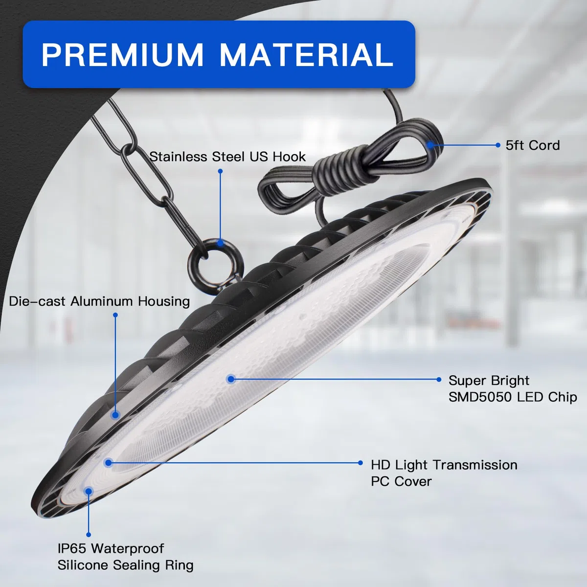200W LED UFO Industrielampe, 6000K Kaltweiß Hallenstrahler 20000LM, UFO LED Werkstattlampe, IP65 Wasserdichte UFO High Bay Licht für Fabriken,Garage,Lagerhaus