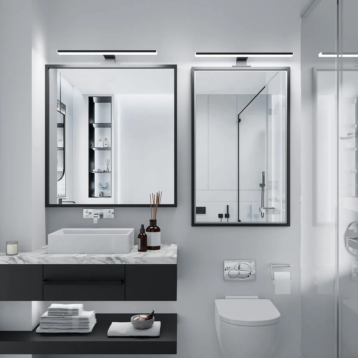 Led Spiegelleuchte 40cm 10W 4000K,Badezimmerlampe Wand Beleuchtungen 230V Neutralweiß 820LM,Klasse II,Schwarz