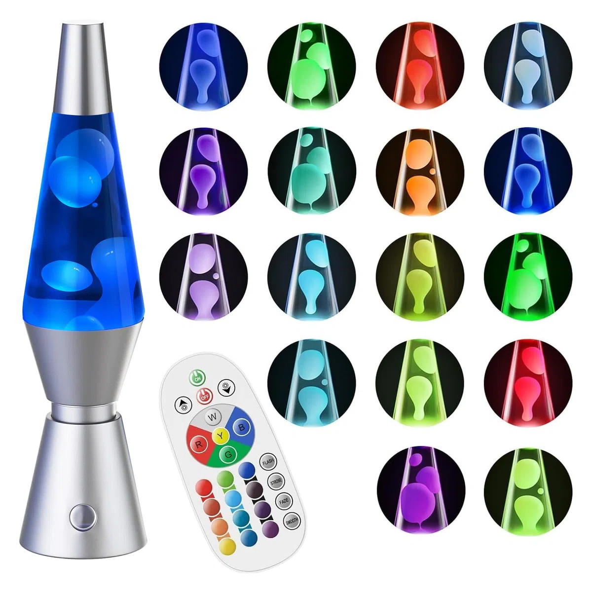 14.5" Lavalampe, Lavalampe Groß mit 17 RGB Farbwechsel & Fernbedienung, Lavalampen Glitzer für Erwachsene & Kinder, Partybeleuchtung mit Flüssigkeitseffekt (Silber, 14.5″)