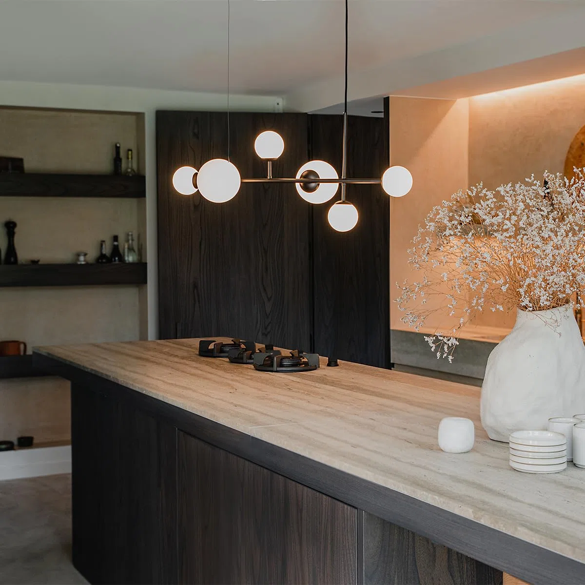 Qazqa Esstisch Modern Pendelleuchte, Pendellampe - Monaco - Schwarz, 6-flammig, 91cm, Ideal als Esszimmerlampe und