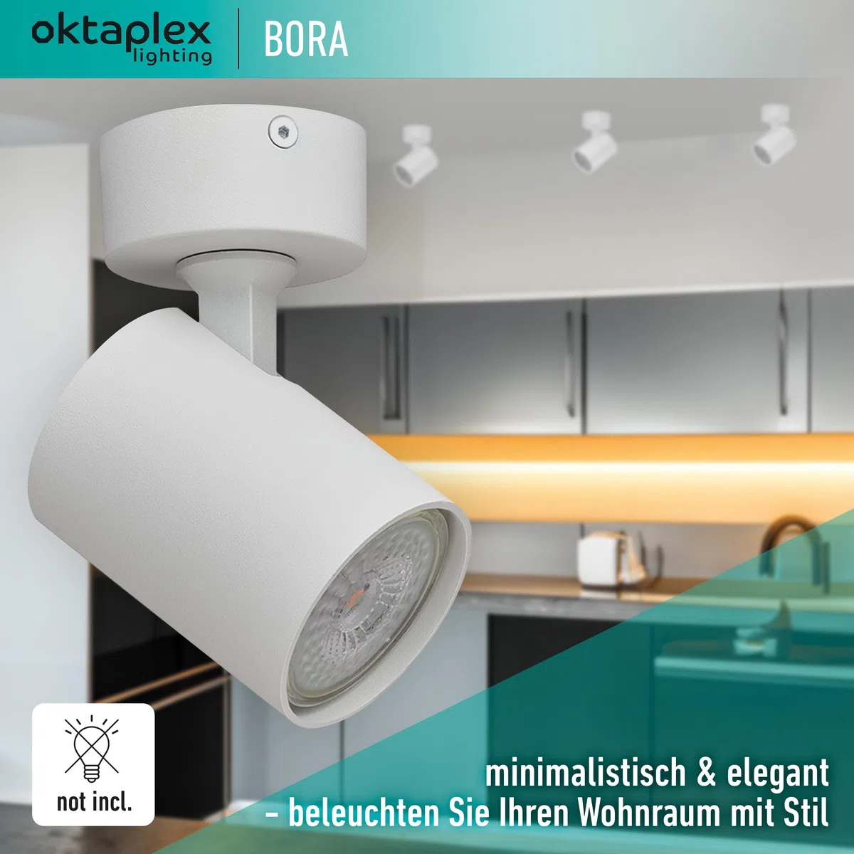Oktaplex Bora Deckenstrahler 1-flammig weiss schwenkbar | GU10 LED Spotleuchte 230V Spotbalken - Strahler-Deckenleuchte