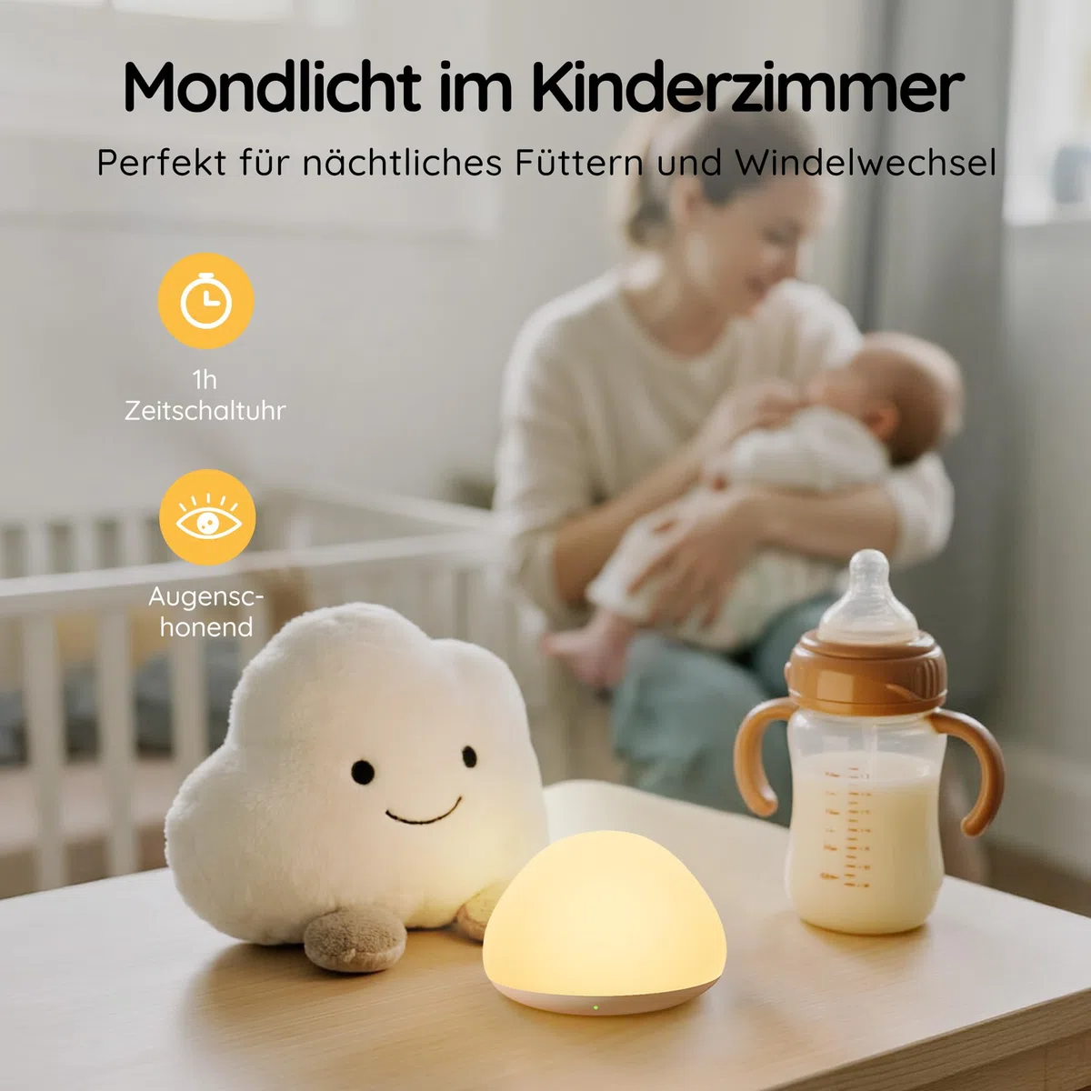 Nachtlicht Kinder, RGB Silikon Stilllicht Nachttischlampe, USB Wiederaufladbar, Mit Timer Dimmbar Touch Kinderbett Nachtlicht, Kinder Schlafzimmer Dekor Kinder Geschenke