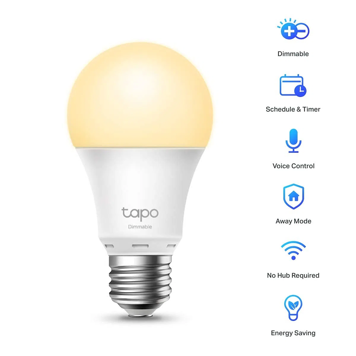 Tapo TP-Link L510E smarte WLAN Glühbirne E27, dimmbar 8.7 W, kein Hub notwendig, kompatibel mit Alexa, Google Assistant, Abläufe und Zeitpläne, Abwesenheitmodus, App, Warm Weiß, 2er pack