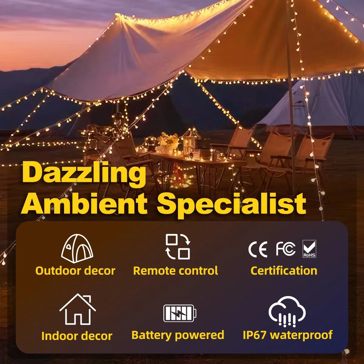 Lichterkette Außen Batteriebetrieben, 12M 100LED Kugel Lichterkette mit 8 Modi IP67 Wasserdichte Fernbedienung Globe Lichterketten für Balkon Party Innen Outdoor Garten Deko