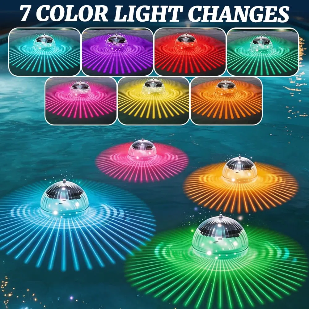 Solar Schwimmende Poolbeleuchtung, 4 Stück Solar Schwimmkugel mit 7 Farben RGB, IP65 SolarPool Lichter Schwimmend für Schwimmbad, Brunnen, Pool, Teich