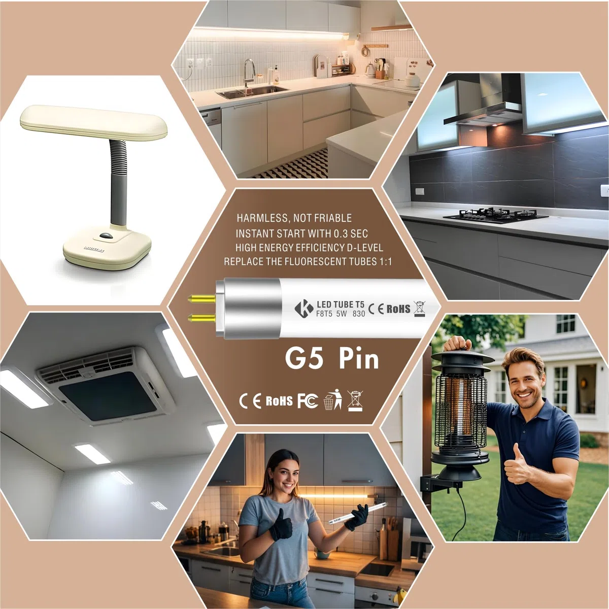EVG KVG T5 LED Leuchtstoffröhre 288mm 3000K 5W 680lm, 2 Stück | Ersatz für T5 EVG KVG 300mm L8w, Für Küchenbeleuchtung, Badezimmer, Notbeleuchtung, Sofortiger Einstart, Kein Blinken
