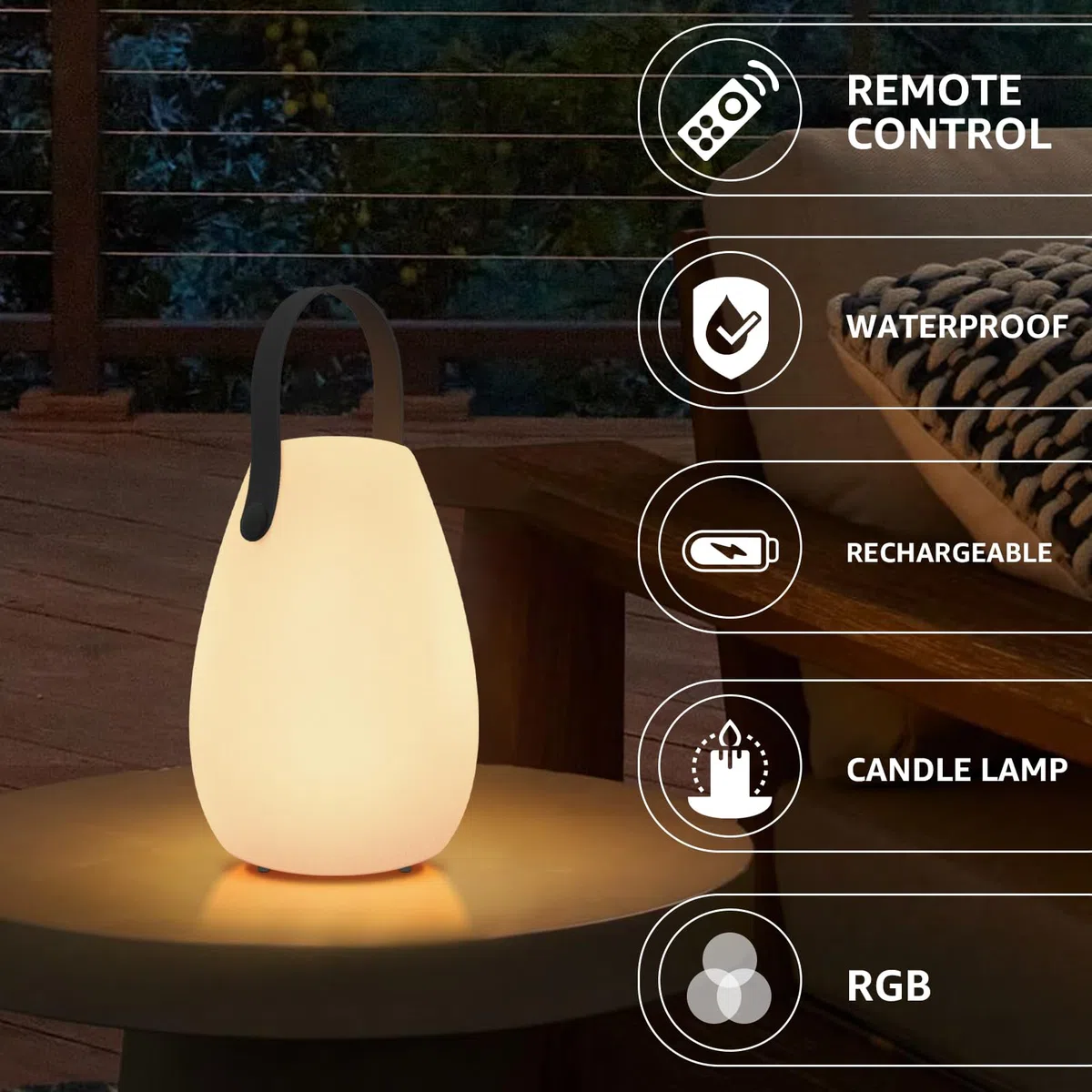 LED Akku Outdoor Lampe mit Fernbedienung Dimmbare Tischlampe Kabellos 7 Farben & Warmweiß IP44 Wasserdicht USB-C Camping Lampe für Außen, Garten, Terrasse, Esstisch, Bar 14 x 20 CM