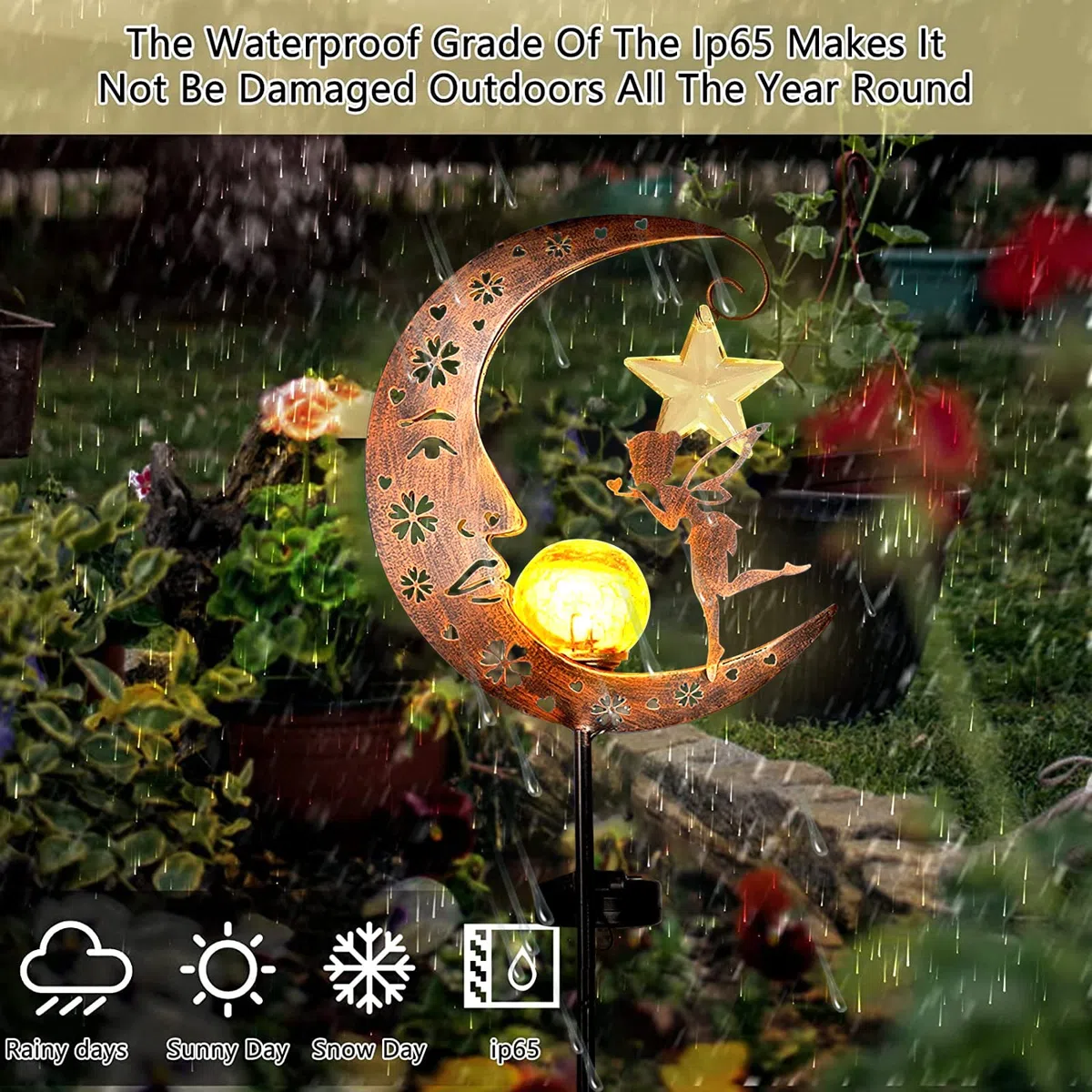 Mond Solarleuchten Garten Deko Terassendeko,Elfe/Blumenfee Wasserdichte Solarleuchte,Freien Solarlampe für Außen,Mond Solarleuchten,Deko Leuchten Balkon,Gartendeko