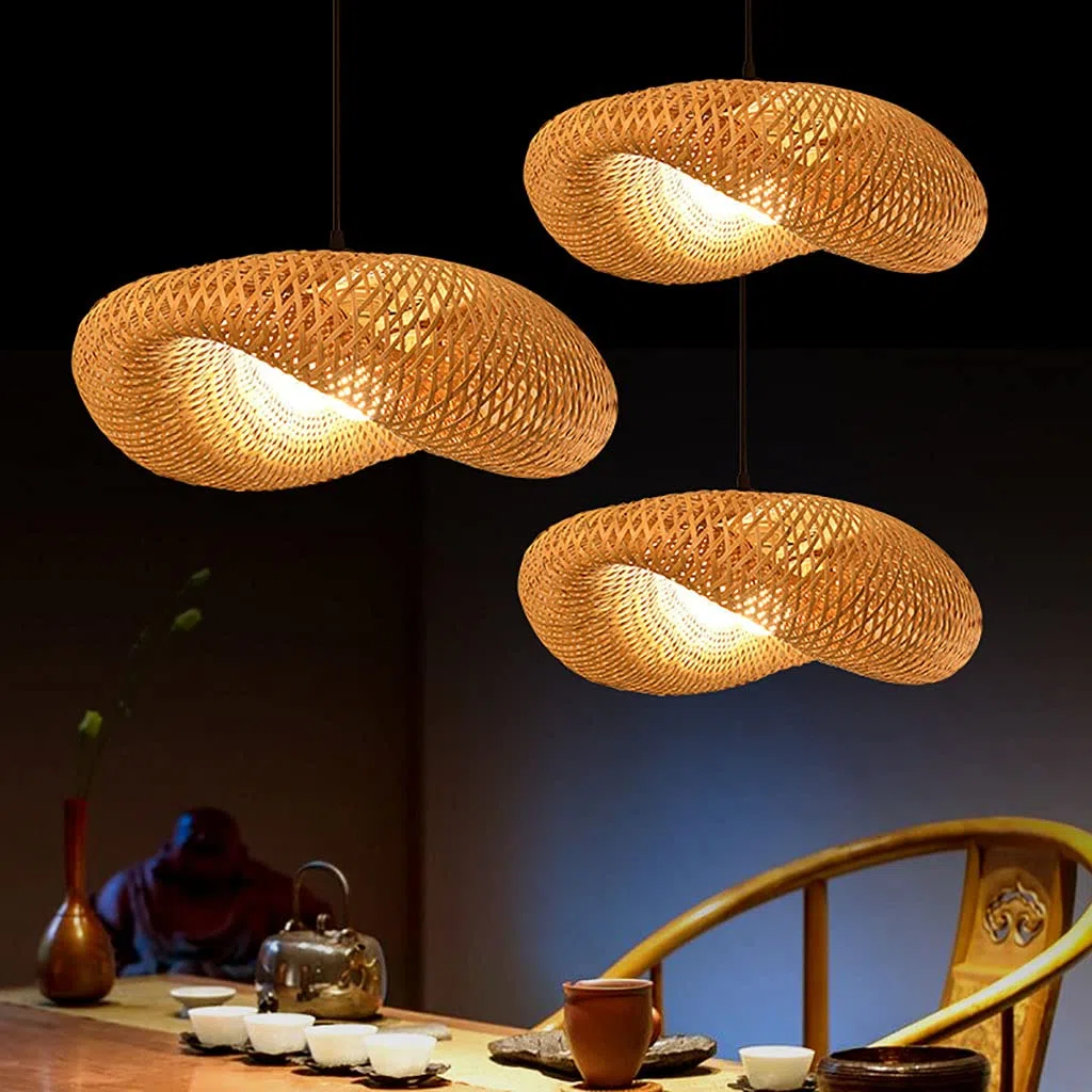 Retro Rattan Kronleuchter Handgemachte Bambus Weblampe Runde Vogelnest Pendelleuchte Pastorale Landbeleuchtung Lampen Höhenverstellbare Restaurant Bauernhaus Bambus Kunst Lichter,80cm