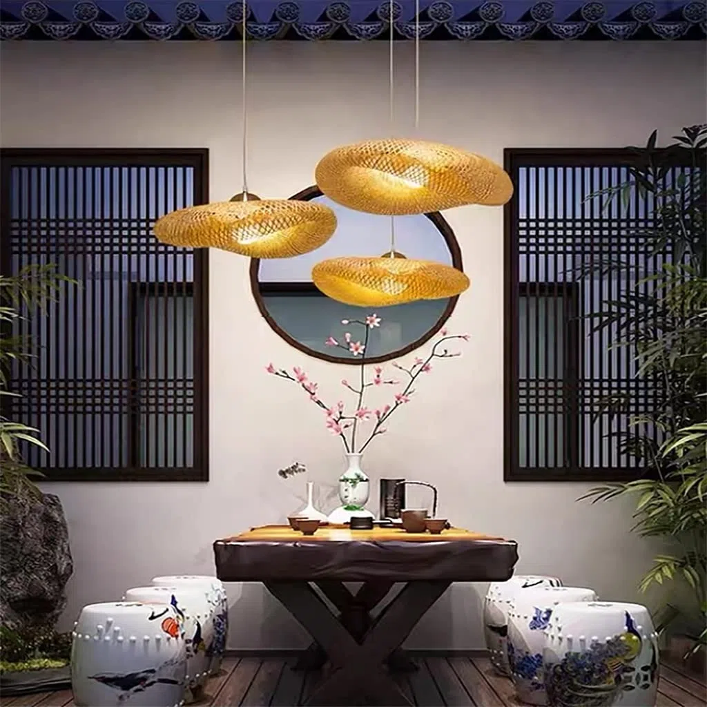 Retro Rattan Kronleuchter Handgemachte Bambus Weblampe Runde Vogelnest Pendelleuchte Pastorale Landbeleuchtung Lampen Höhenverstellbare Restaurant Bauernhaus Bambus Kunst Lichter,80cm