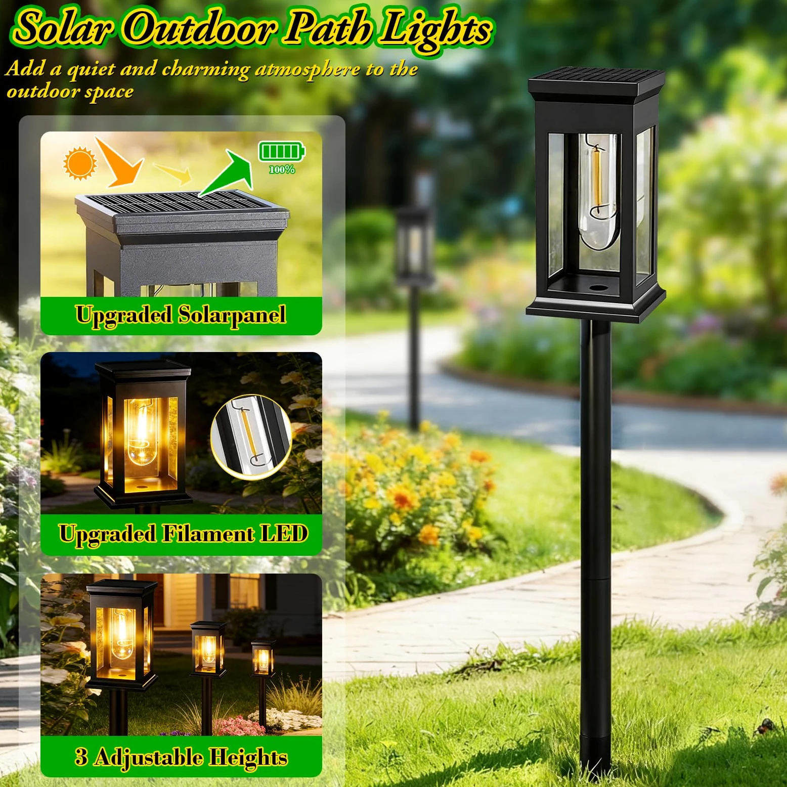 Akynite 4 Stück Solarlampen für Außen Garten Warmweiß, IP65 wasserdichte Solar Gartenleuchten, 3 verstellbaren Höhen, Solarleuchten für Außen Garten Terrasse Weg Rasen Gartendeko