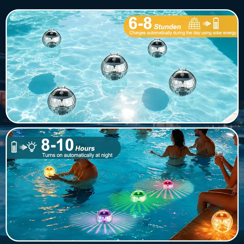 Solar Schwimmende Poolbeleuchtung, 4 Stück Solar Schwimmkugel mit 7 Farben RGB, IP65 SolarPool Lichter Schwimmend für Schwimmbad, Brunnen, Pool, Teich