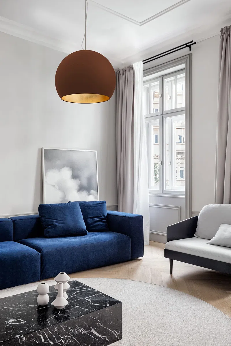 L+ Moderne Pendelleuchte, handgefertigt, Lampenschirm aus Metall E27, Küche, Wohnzimmer, Schlafzimmer, modernes Design (Corten Blattgold, Ø25 cm)