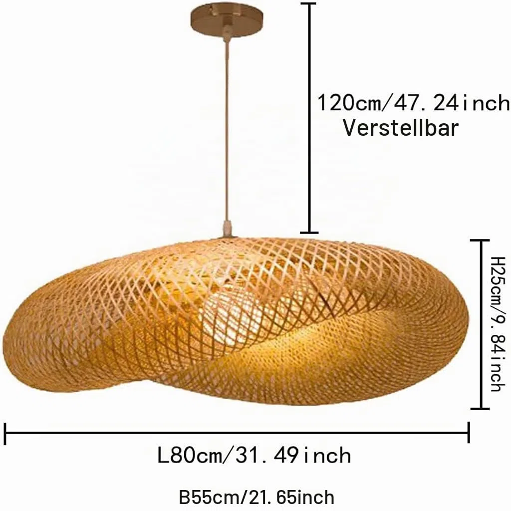 Retro Rattan Kronleuchter Handgemachte Bambus Weblampe Runde Vogelnest Pendelleuchte Pastorale Landbeleuchtung Lampen Höhenverstellbare Restaurant Bauernhaus Bambus Kunst Lichter,80cm