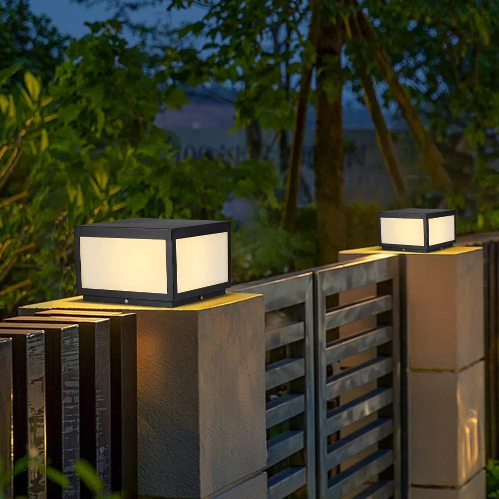 LED Außen Säulenleuchte, Moderne Edelstahl Zaun Dachkappenleuchte mit IP55 Wasserdicht, Schwarz Laternen Säulenlampe für Terrasse Garten Dekoration