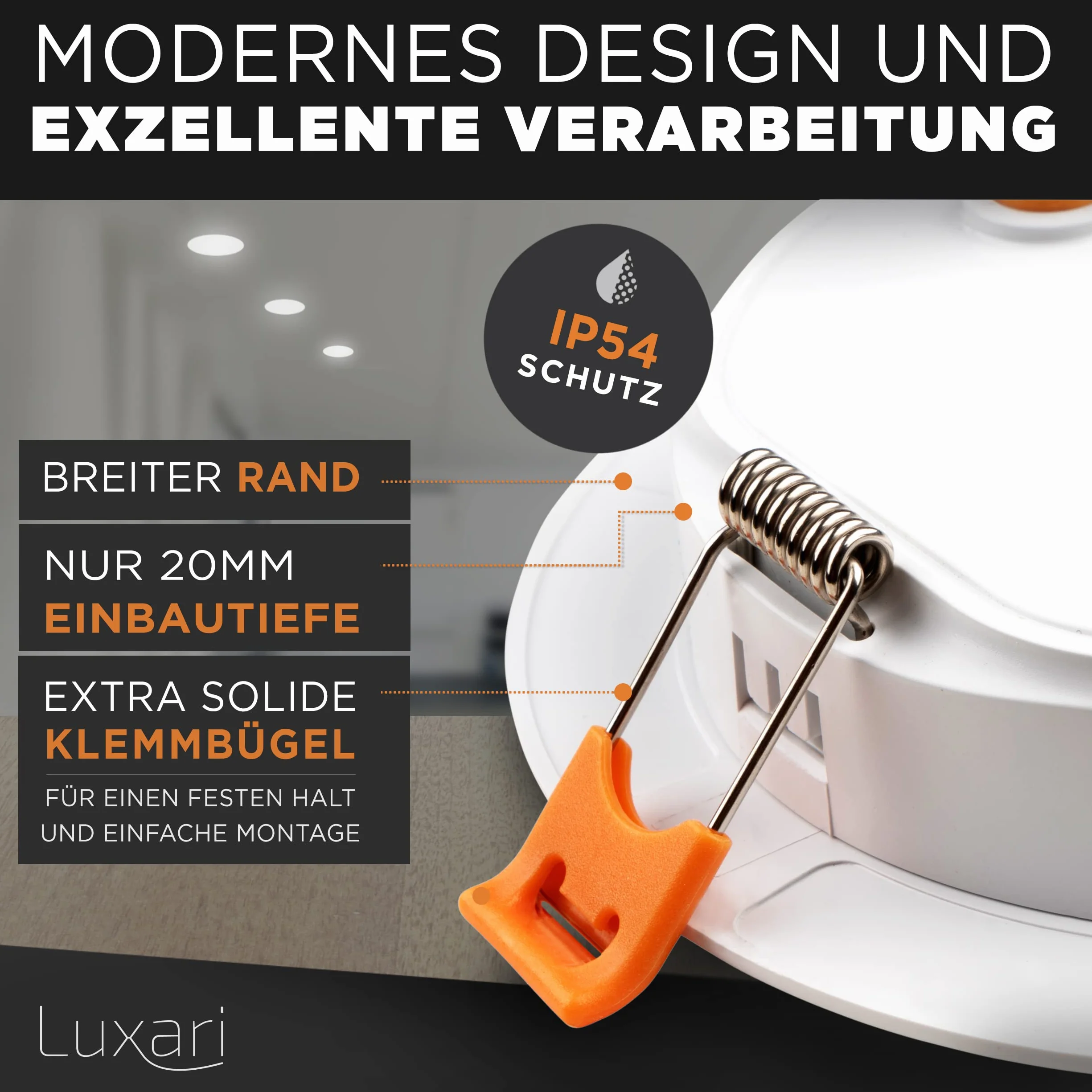 LED Einbaustrahler 230V flach [6er Set 9W] – IP54 Deckenstrahler für Bad – 3000K Warmweiß, 900lm, 90-105mm, LED Einbauleuchten Spots