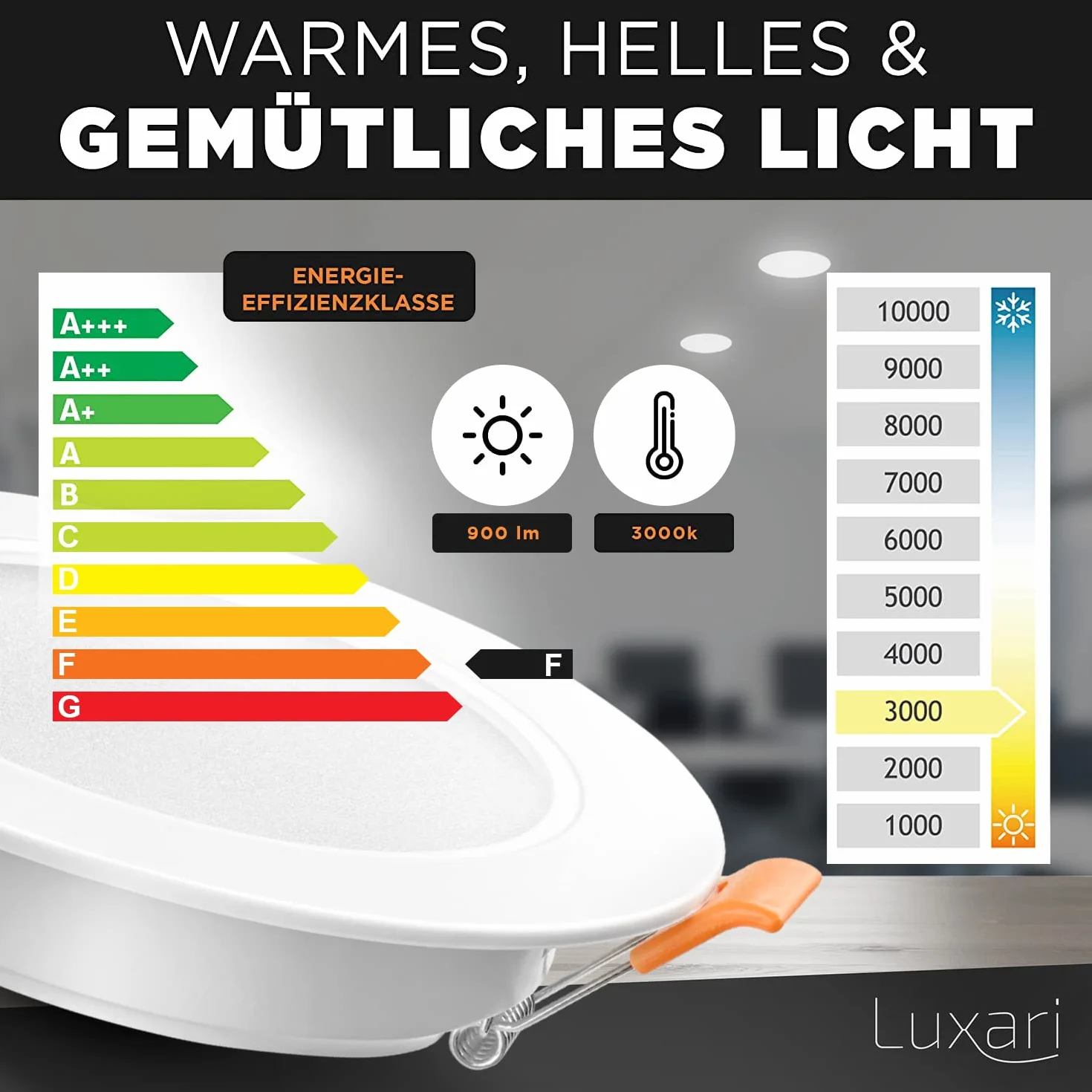 LED Einbaustrahler 230V flach [6er Set 9W] – IP54 Deckenstrahler für Bad – 3000K Warmweiß, 900lm, 90-105mm, LED Einbauleuchten Spots